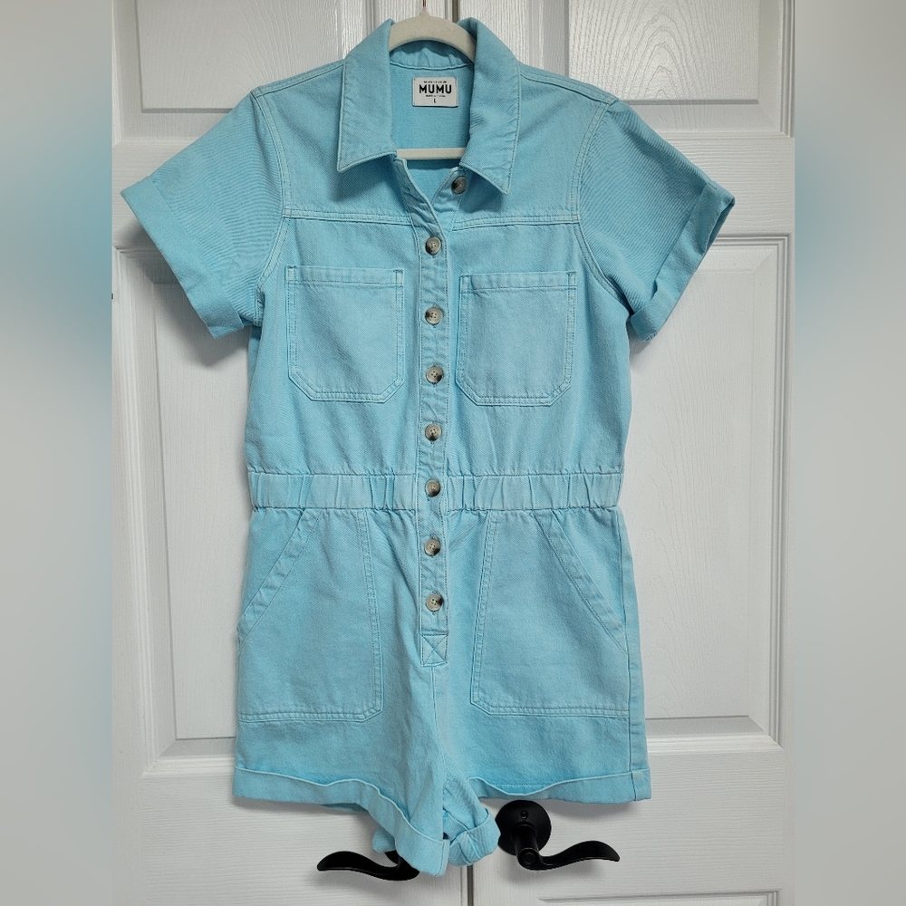 Show Me Your MuMu Blue Cannon Romper Jumpsuit Casual Style